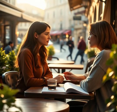 a woman talking to another woman