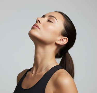 woman with her head tilted back and mouth closed doing neck exercises