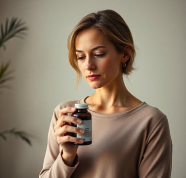woman holding a vitamin bottle