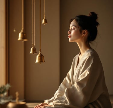 A woman listening to Chimes and Koshi Bells 