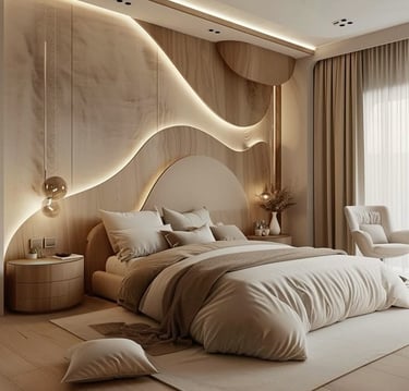 Asma tavan detaylarıyla tamamlanan iç mekân