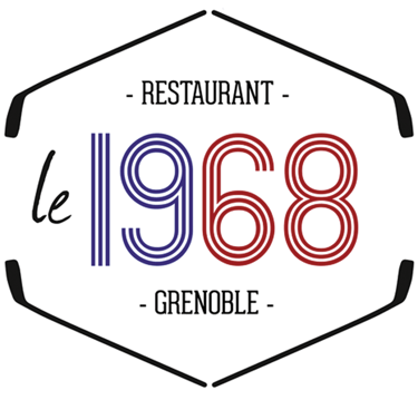 Logo for Le 1968 Restaurant in Grenoble featuring a vintage sports-inspired design.