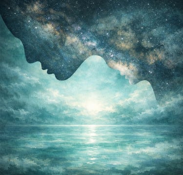 Yin-yang sobre agua como símbolo de equilibrio relacional.