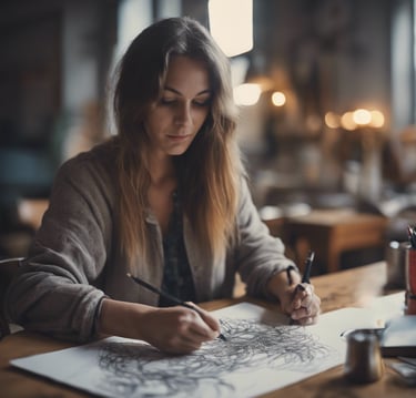 a woman is smiling and holding a paintbrush