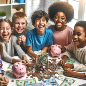 crianças estudando educação financeira