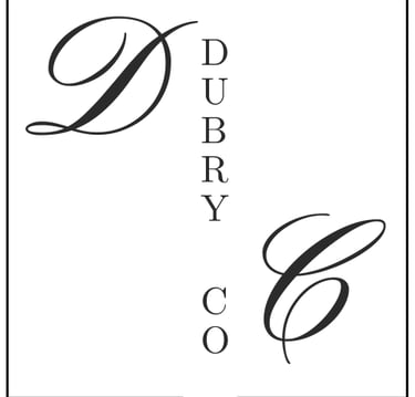 Elegant Dubry Co logo featuring black script initials and serif typography in a square frame.