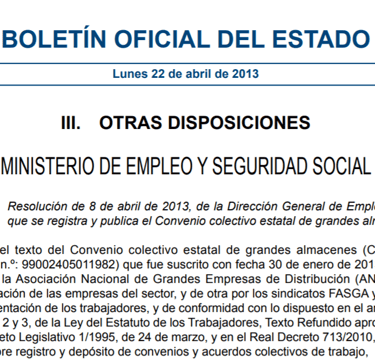BOE 22/04/ 2013 convenio colectivo grandes almacenes