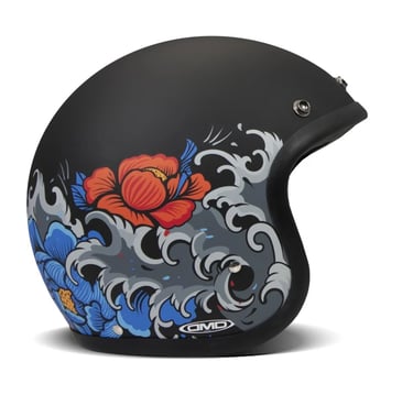 Matowy kask otwarty z grafiką DMD Vintage Irezumi