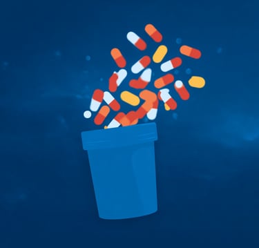blue icon with bottle of presciption pills
