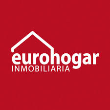 a red and white logo for eurohogar inmobiliaria