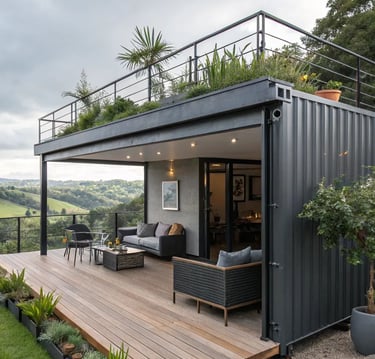 Black container house with a big terrace