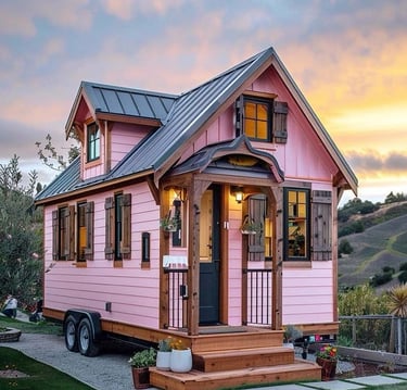 Pink tiny house on wheels