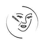 Line art icon of a woman's face receiving a cosmetic dermal filler injection for skin rejuvenation.