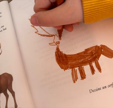 Dessin d’enfant inspiré du livre Kaïa et les animaux de la forêt enchantée – création artistique enf