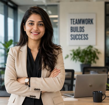 Professional woman in corporate office supporting recruitment, staffing, hiring, and career opportun