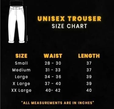 Size chart of men slimfit Trouser