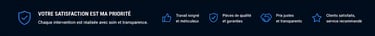 Service banner in French highlighting customer satisfaction, quality parts, and transparent pricing.