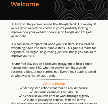 a snippet of the welcome page on the beginners guide to seo.