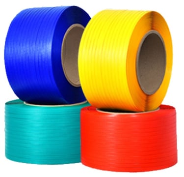 a group of three different coloured tape on a white background