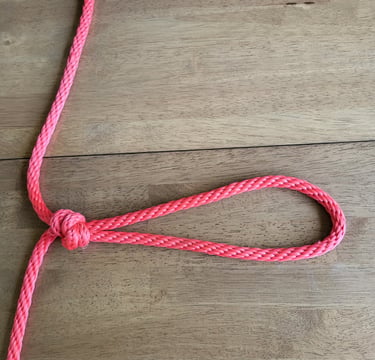 Overhand Loop knot in red barrier rope