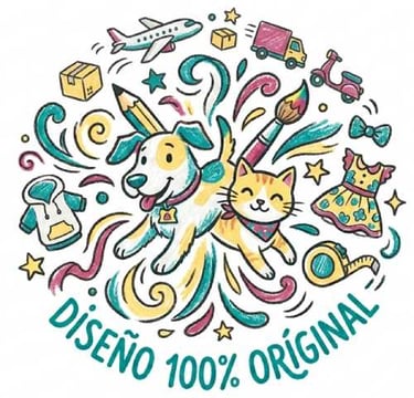 imagen a crayola de un perro y un gato con iconos, arte  indicando diseño original