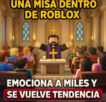 Nueva misa virtual en Roblox que se ha vuelto viral, con jugadores reunidos en un evento especial, a