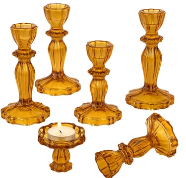6 set amber candleholders for tabletop