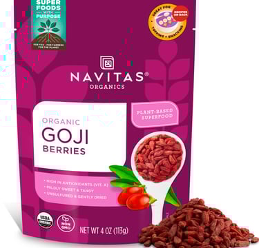 a bag of goji berries on a white background