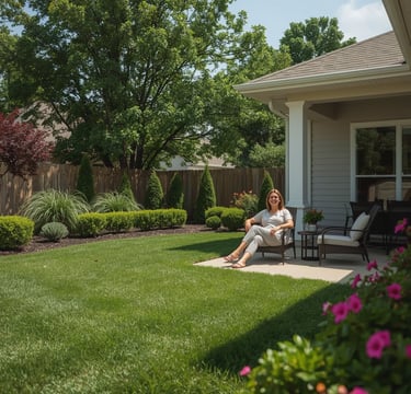 Homeowner enjoying a clean and professionally landscaped backyard