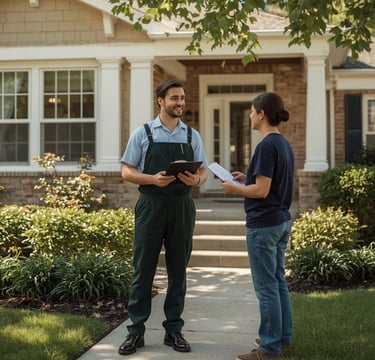 Landscaping professional providing a free estimate to a homeowner in Chicago