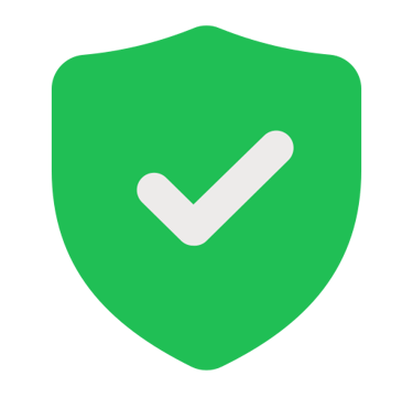 A green shield icon with a white checkmark inside, representing cybersecurity and verified protection.