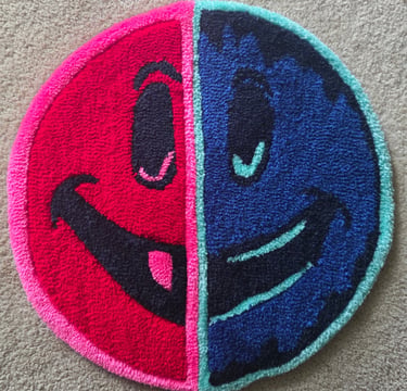 Red & Blue Split Smiley Rug
