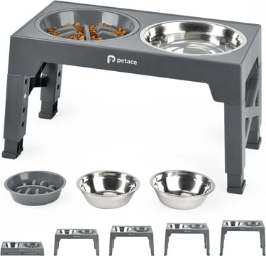 Petace Comedero Perro Elevado de 5 Alturas Ajustables para Perros Pequeños, Medianos y Grandes