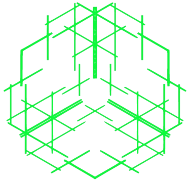 a green and black geometrical design of a hexagon