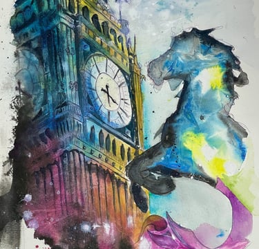 aquarell london big ben mit pferd bei surkow art vom maler paul surkow