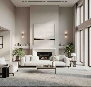 Luxurious Minimalist Living Room Design – Calm White Interior with Cozy Modern Vibe