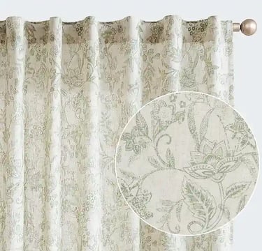 Green French Country Curtains – Semi-Sheer Light-Filtering Window Panels for Living Room & Kitchen |