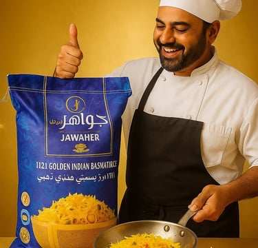 شيف ماهر يطبخ افضل ارز بسمتي حبه طويلة 1121 وهو ارز جواهر