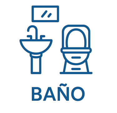 Ícono azul que representa baño completo con lavabo e inodoro, imagen ilustrativa