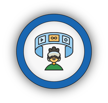 Icon of a student using a VR headset for an immersive learning experience in the classroom.
