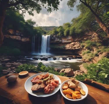 A vibrant market scene filled with colorful fruits and vegetables.