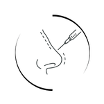 Line drawing of a non-surgical rhinoplasty procedure using dermal filler injections to reshape the nose.
