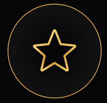 Gold star outline icon inside a thin golden circle on a solid black background.