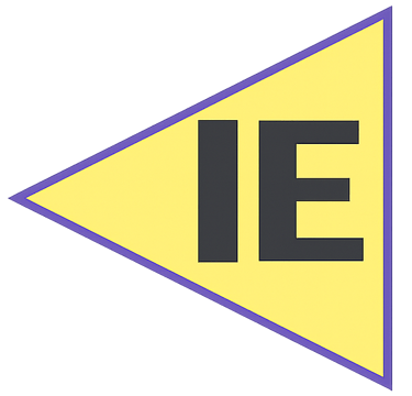 Yellow triangle icon with a purple border featuring the black letters IE.