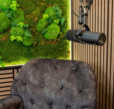 a chair with a microphone and a mosself