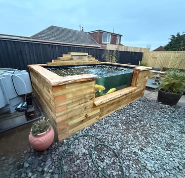 Premium Sleeper Wood Raised Koi Pond With Viewing window