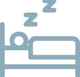 Icon in customized pale blue colour, representing a bed to symbolize sleep