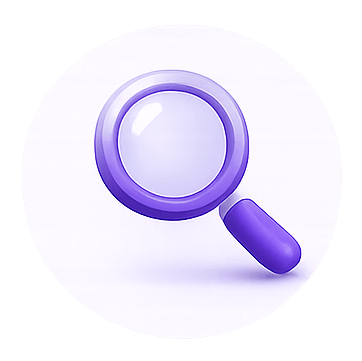 Purple magnifying glass icon for MuleBuy finds explanation section