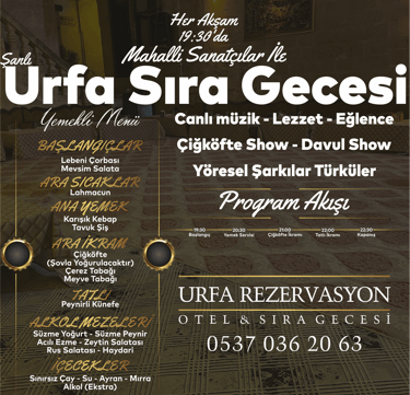 Urfa Sıra Gecesi Yemekli Menü