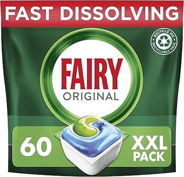 a bag of fairy soap with a green apple